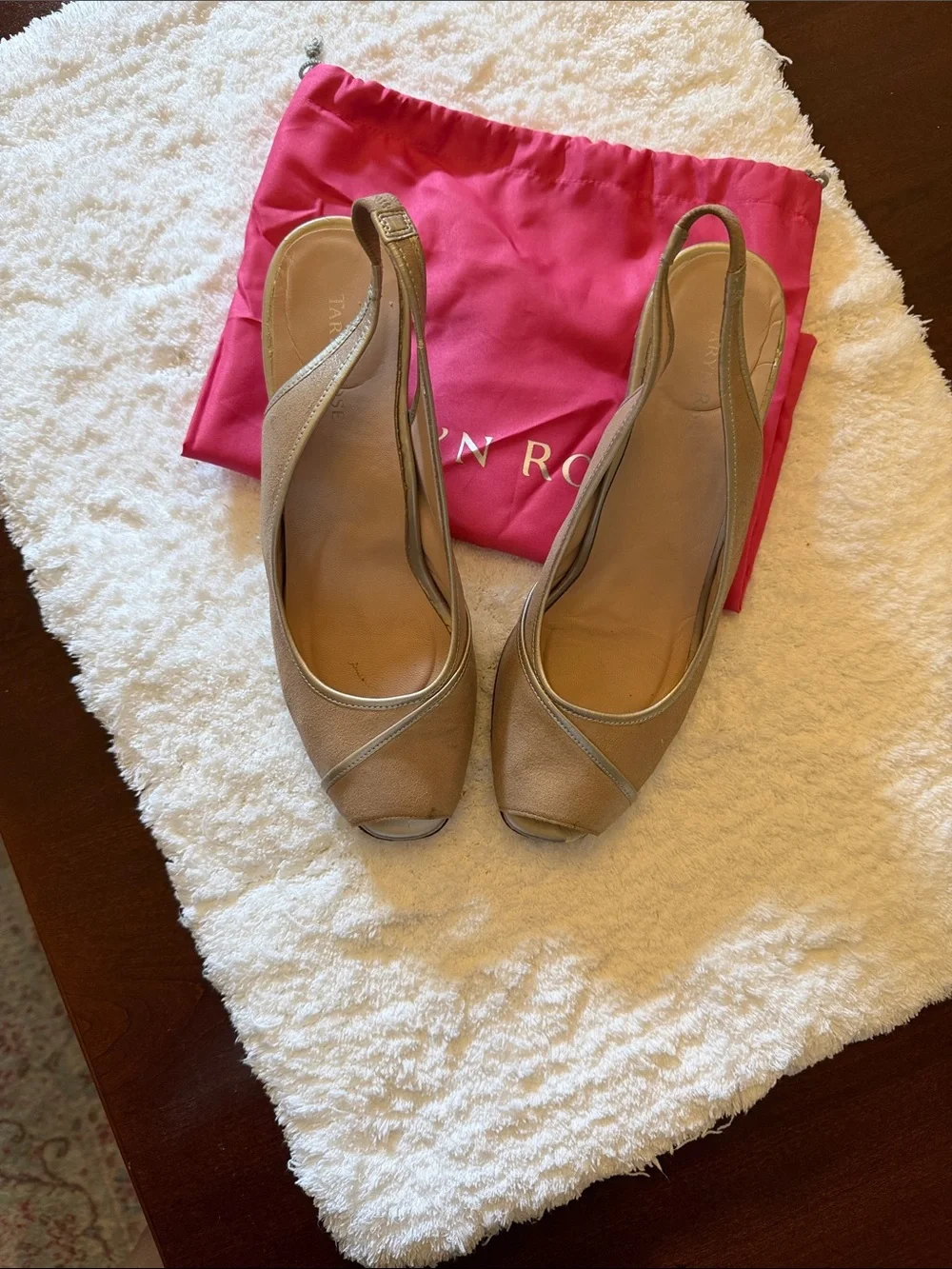 Taryn Rose Beige Peep-Toe Slingback Heels Size 10